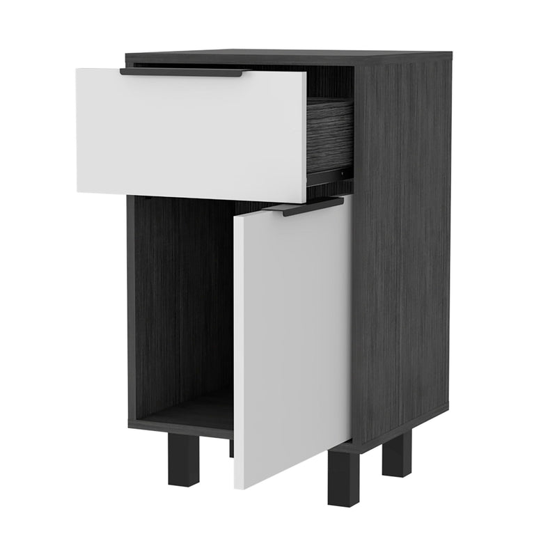 Wood One Drawer Nightstand - Dark Gray And White