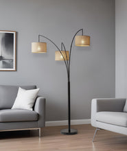 Load image into Gallery viewer, Metal Three Light Tree Floor Lamp With Beige Fabric Drum Shades - Antiqued Black / Bronze
