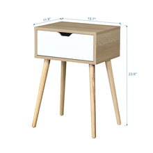 Load image into Gallery viewer, Side Table With 1 Drawer, Mid-Century Modern Storage Cabinet For Bedroom - White / Wood
