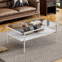 Load image into Gallery viewer, Rectangle Coffee Table With Tempered Glass Top And White Legs, Modern Table For Living Room
