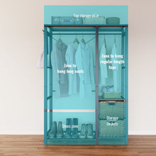 Load image into Gallery viewer, Garment Rack With Shelves, 2 Wicker Drawers, 4 Hooks, Organizer
