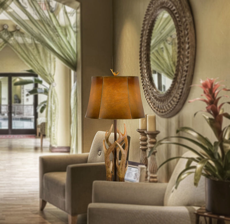 Antlers Table Lamp With Brown Drum Shade - Brown