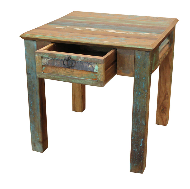24" Solid Wood Square End Table With Drawer - Brown