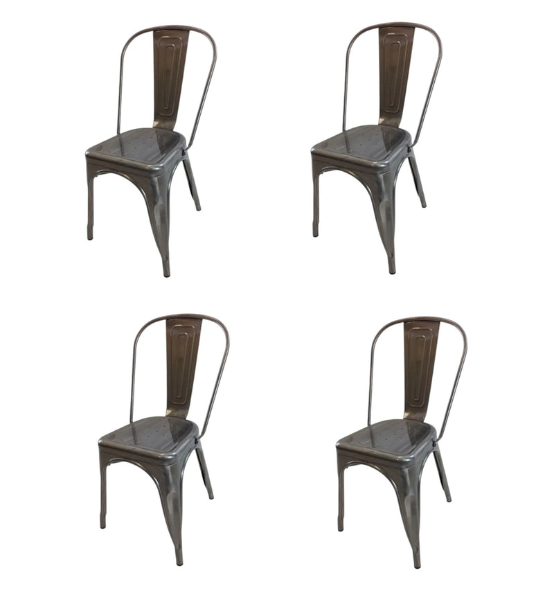 Metal Partially Open Back Dining Side Chairs (Set of 4) - Gray