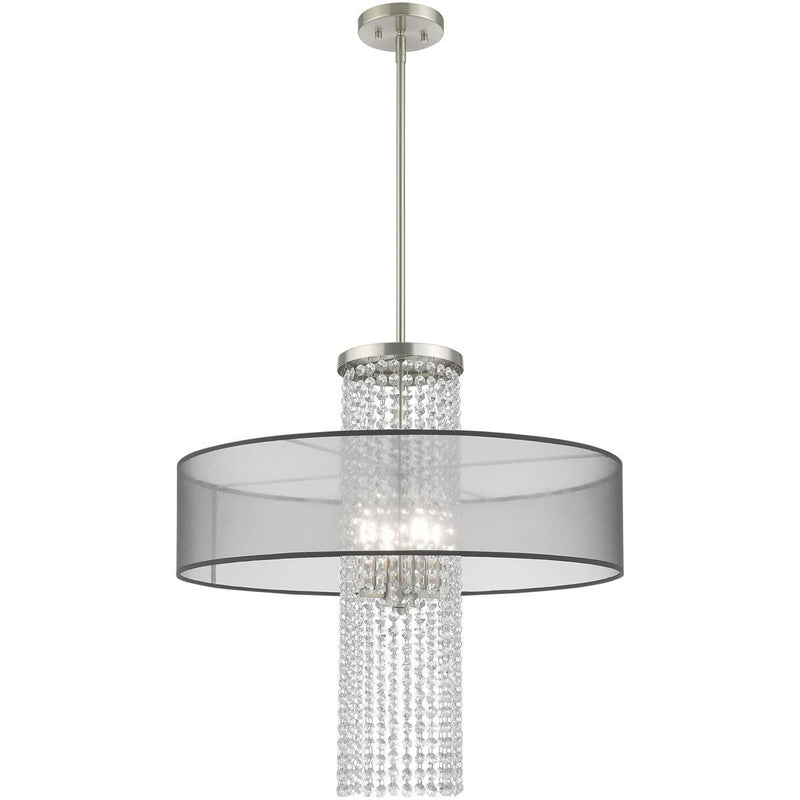 33" Four Light Dimmable Chandelier With Shades - Nickel