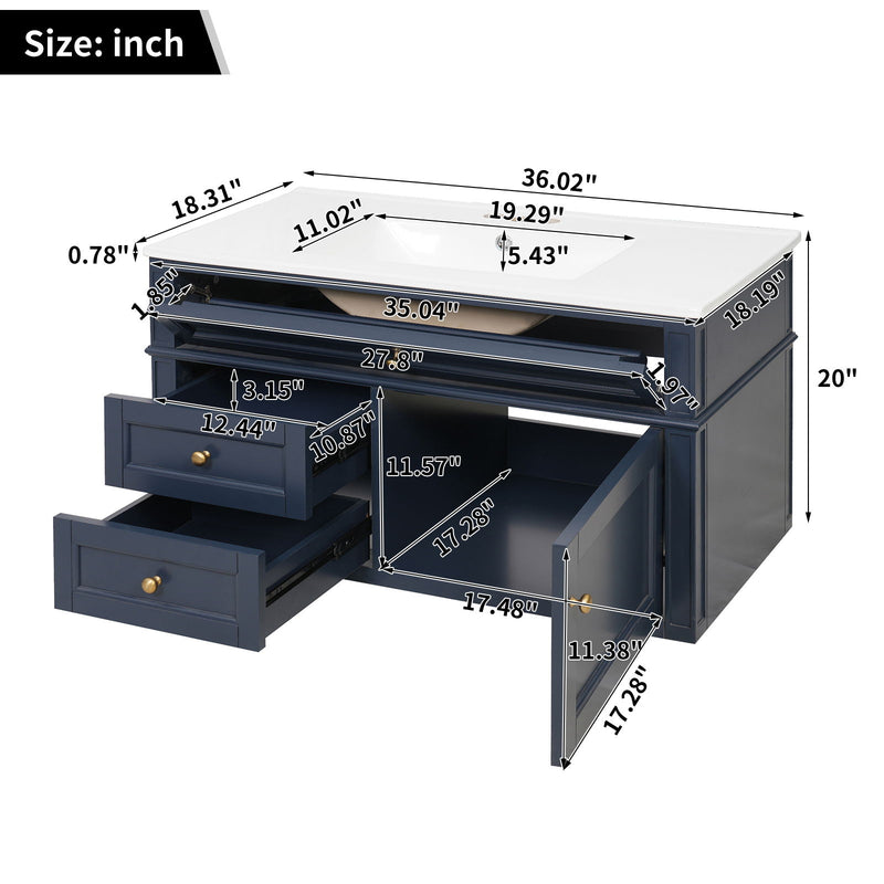 Modern Wall Mounted Floating Cabinet With Double Drawer And Sink