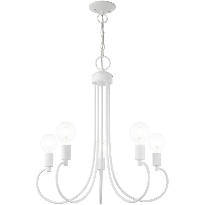 26" Five Light Dimmable Chandelier With Shades - White