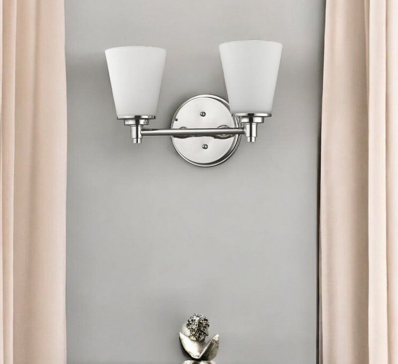 Two Light Wall Light With Frosted Glass Shade - Silver