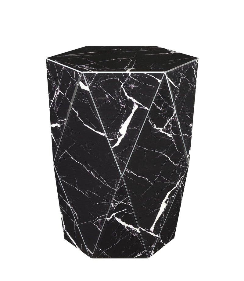 Glass Hexagonal Drum End Table - Black