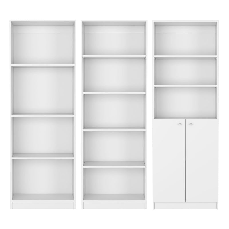 Twelve Tier Modular Bookcase With Two Doors (Set of 3) (546627) - White