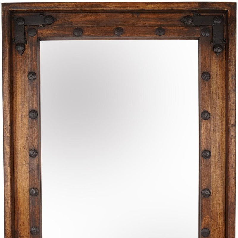 Solid Wood Rustic Framed Accent Mirror - Brown / Rust