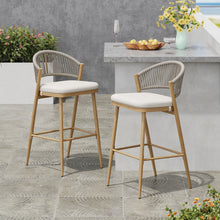 Load image into Gallery viewer, Outdoor Bar Height Metal Frame Counter Stools With Scallop Shaped Backrest &amp; Water Resistant Cushions
