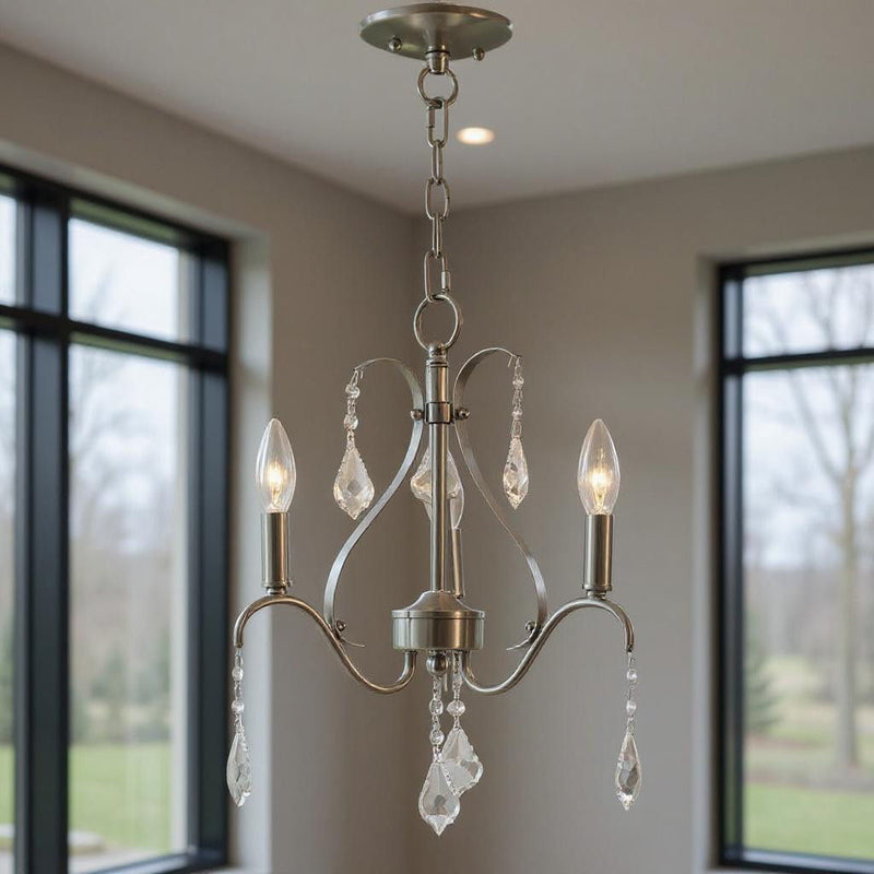 Three Light Dimmable Chandelier With Shades - Nickel