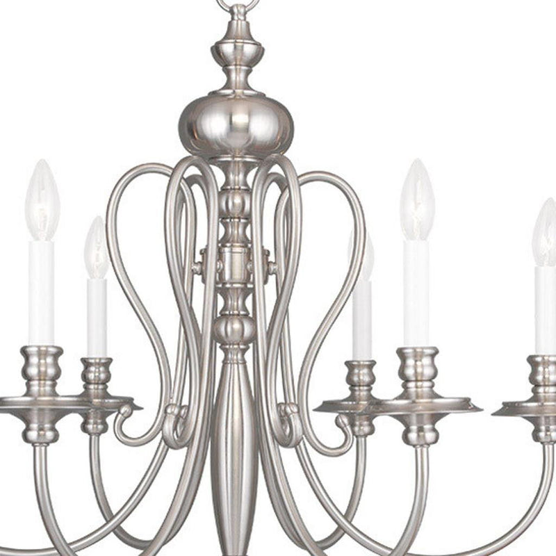 24'' Six Light Dimmable Chandelier With Shades - Nickel / Pearl Silver
