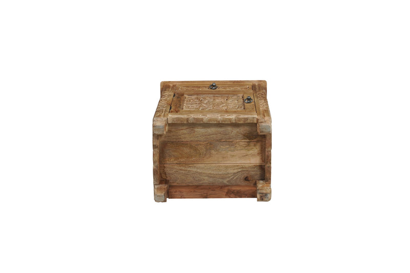 Solid Wood Distressed Carved Floral One Drawer Nightstand - Brown