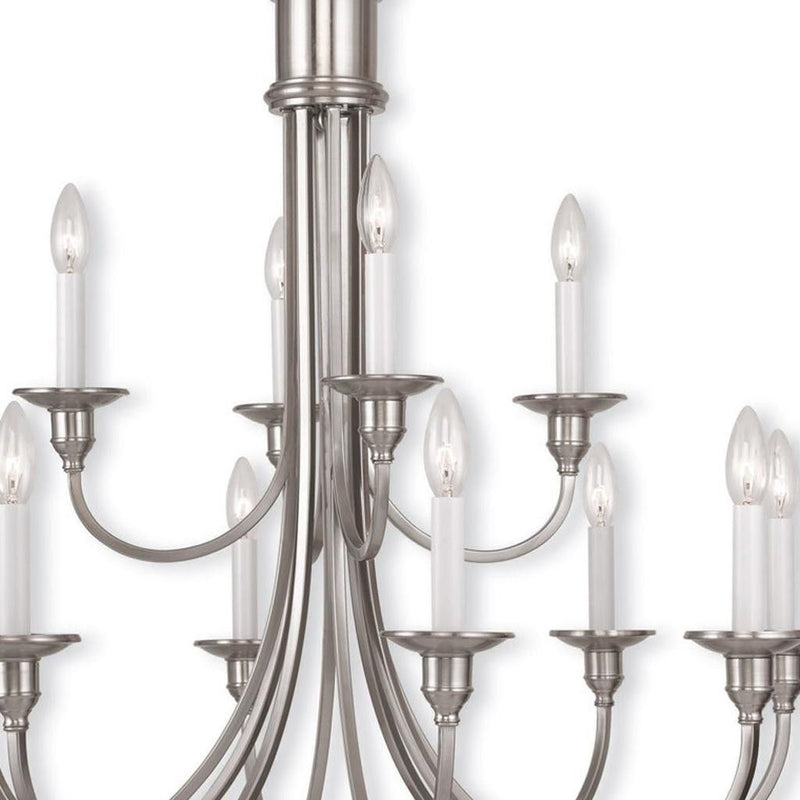 32" Twelve Light Dimmable Chandelier With Shades - Nickel