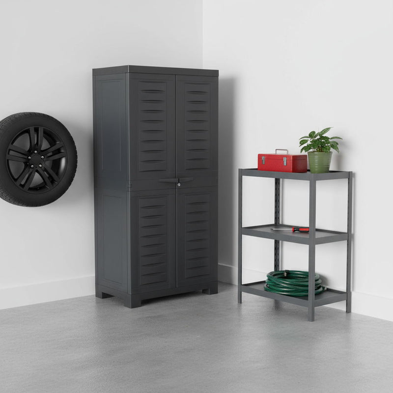 49" Heavy Duty Plastic Locking Two Door Utility Cabinet - Dark Gray