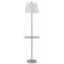 Load image into Gallery viewer, Tray Table Floor Lamp With White Transparent Glass Square Shade - Nickel
