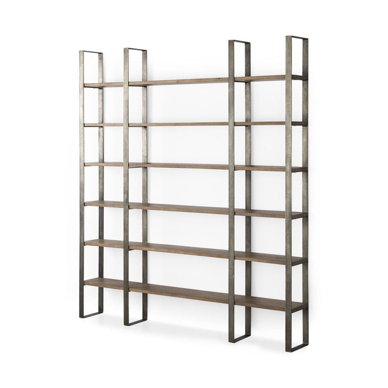 and Six Tier Bookcase - Brown / Nickel