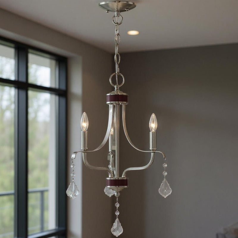 20" Three Light Dimmable Chandelier With Shades - Nickel