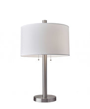 Load image into Gallery viewer, Metal Two Light Bedside Table Lamp With White Drum Shade - Silver
