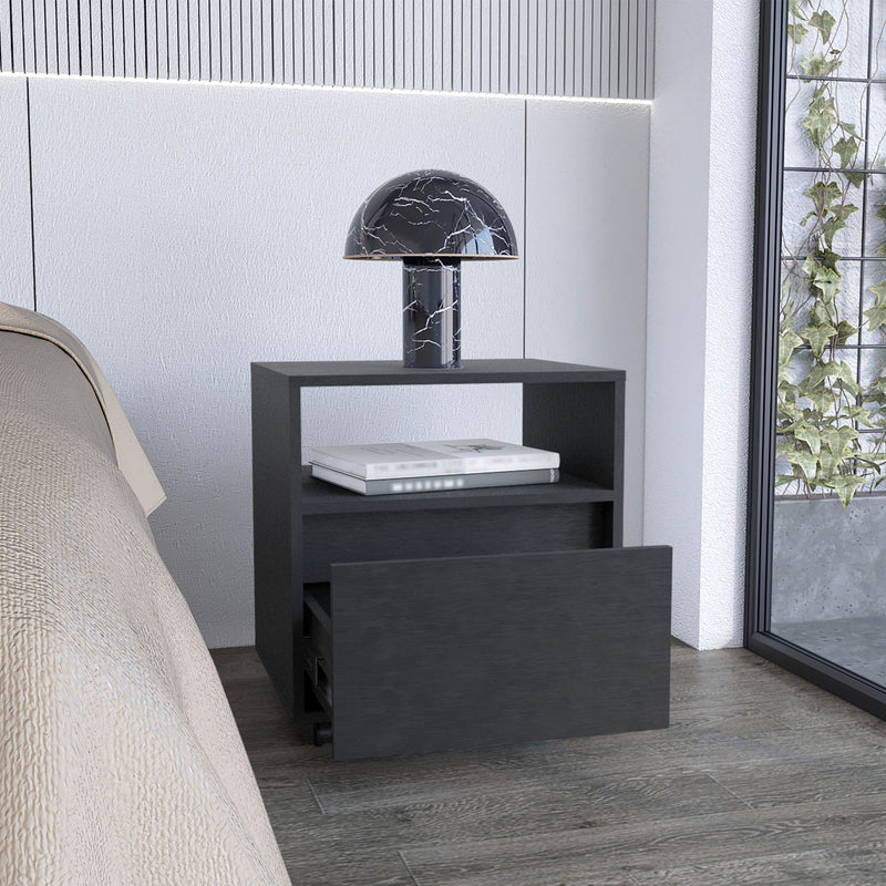 21" One Drawer Faux Wood Nightstand - Black