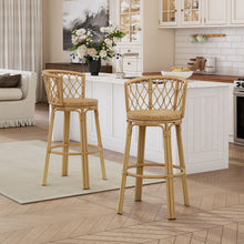 Load image into Gallery viewer, Bohemia - Outdoor Brown Wicker Bar Stool (Set of 2) With Metal Frame And Faux Rattan - Light Brown
