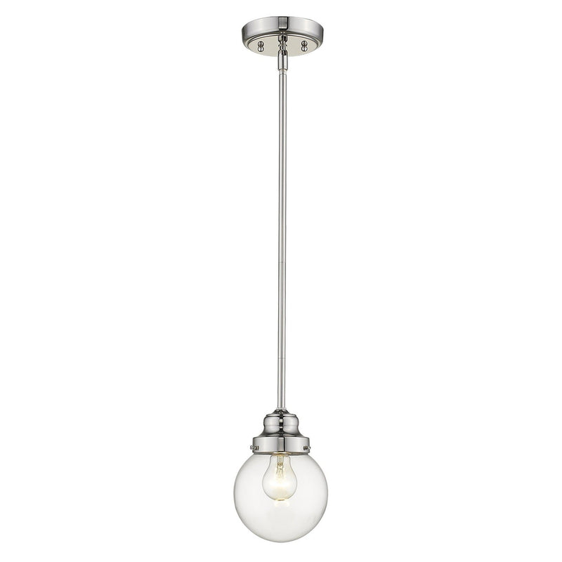 Metal Hanging With Round Clear Glass Shade - Silver