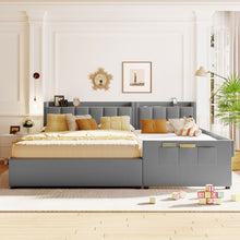Load image into Gallery viewer, Upholstered Mother &amp; Child Bed With Hydraulic Storage System, Drawer Box, Bedhead Storage Shelf And 2 Pairs Of Sockets &amp; USB Ports
