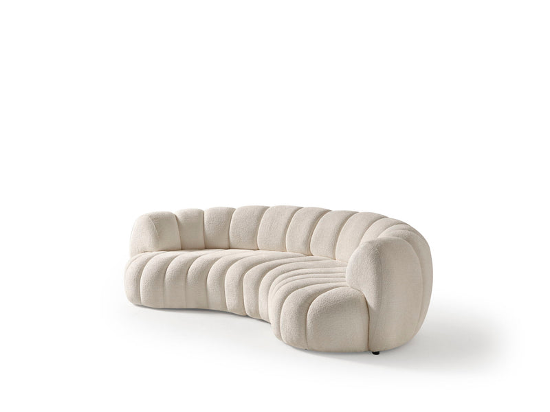 Chenille Curved Sofa With Toss Pillows - White