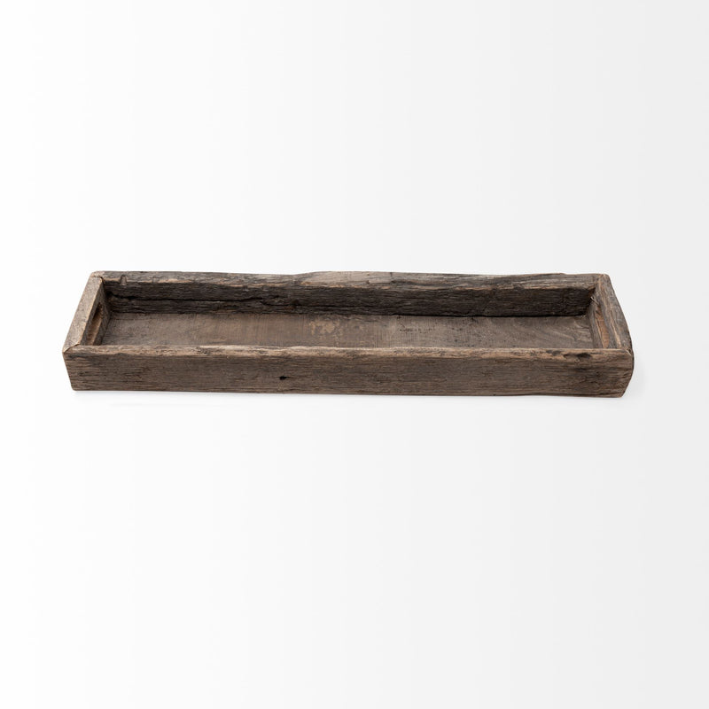 30" Wood Indoor Outdoor Tray With Handles - Brown