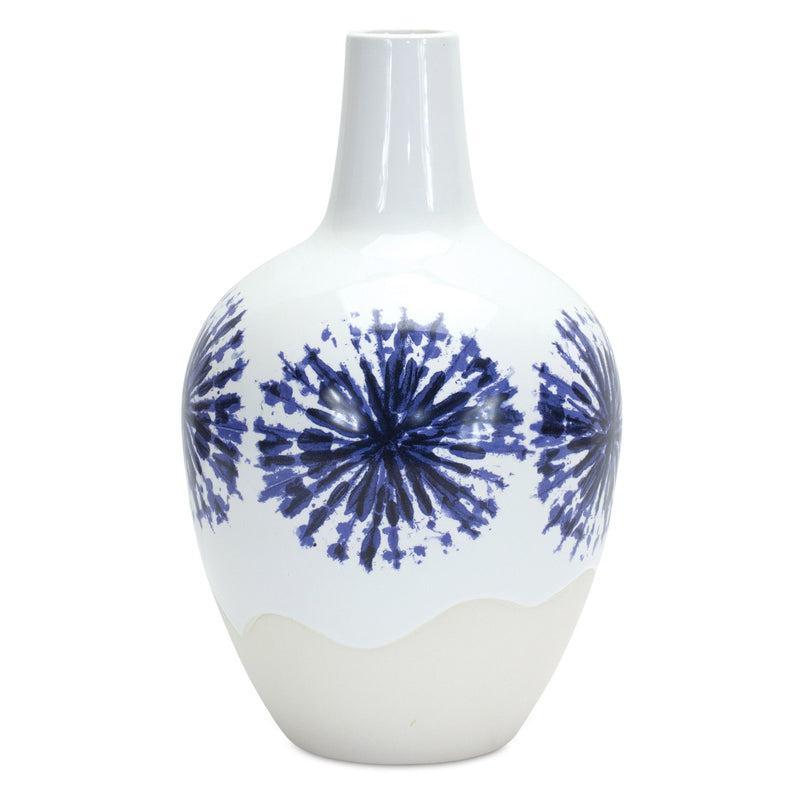 Geometric Medallion Urn Vase - White / White