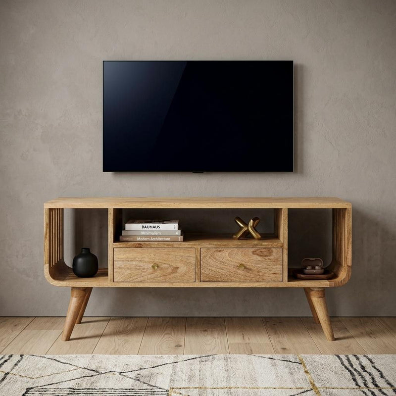 Solid Wood Enclosed Open Storage TV Stand (727854) - Brown