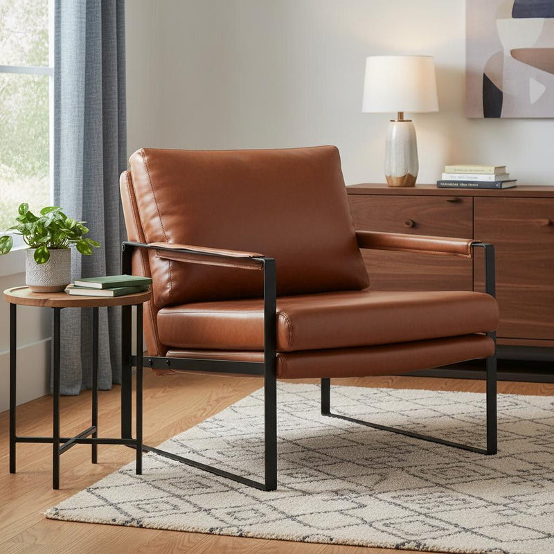 Faux Leather And Black Arm Chair 27" - Dark Brown