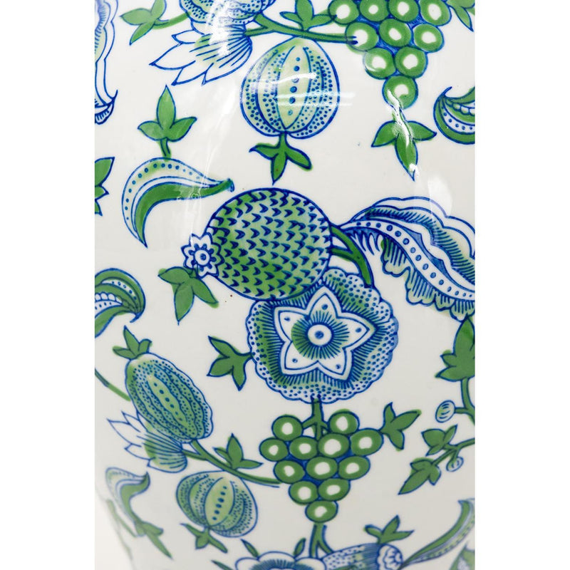 Floral Urn Porcelain Table Vase - White / Green / White