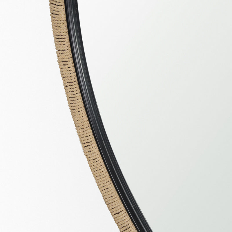 Rattan Round Framed Accent Mirror - Beige
