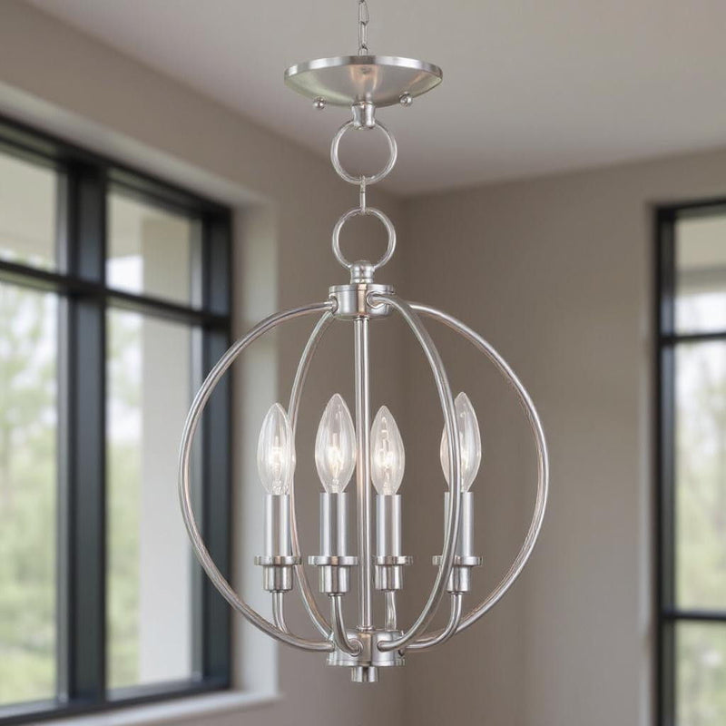 15" Four Light Dimmable Chandelier With Shades - Nickel