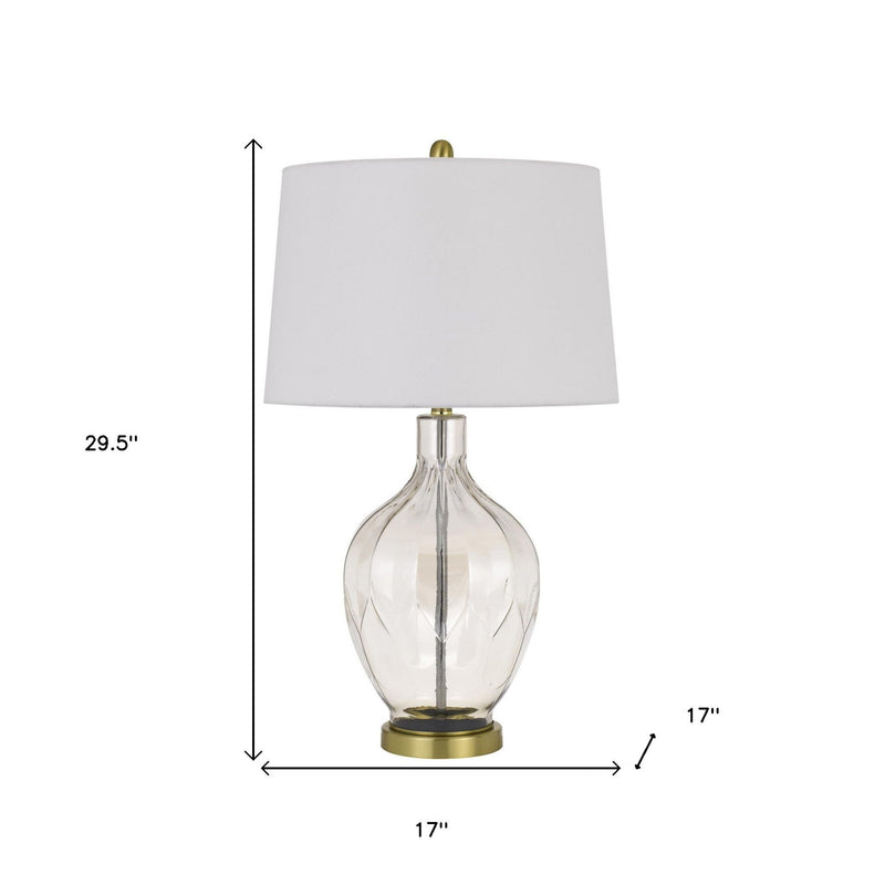Metal Table Lamp With Drum Shade - Clear Off-White