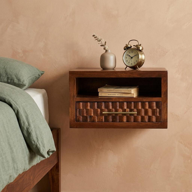 Solid Wood Two Drawer Floating Nightstand (731539) - Brown