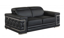 Load image into Gallery viewer, Genuine Leather Love Seat - Black / Silver
