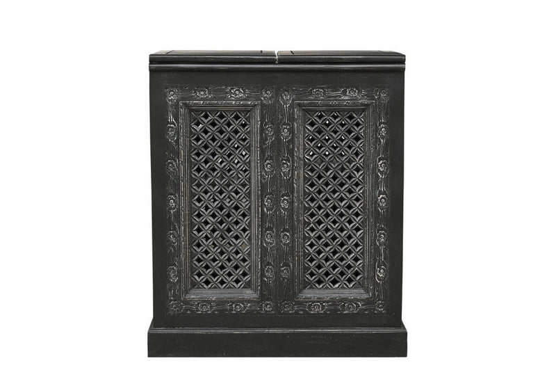 Solid Wood Carved Floral Bar Cabinet With Two Doors One Drawer (727848) - Black