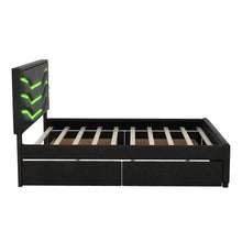 Load image into Gallery viewer, Queen Size Upholstered Storage Platform Bed with LED, 4 Drawers and USB Charging, Black
