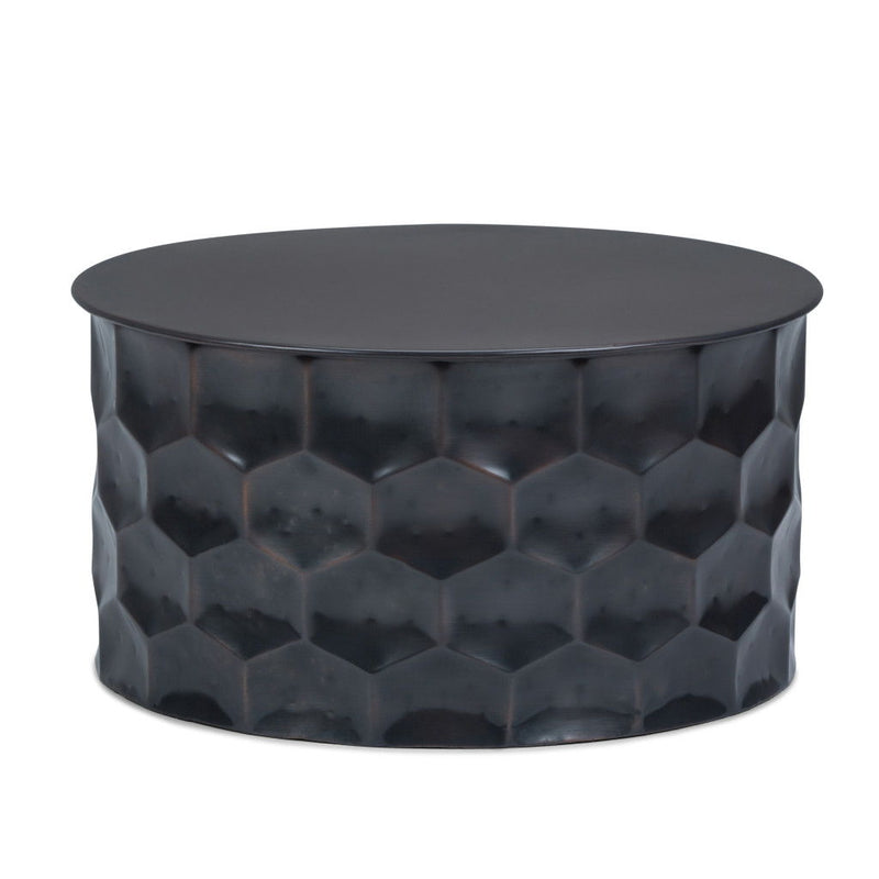 Antiqued Metal Round Drum End Table - Bronze