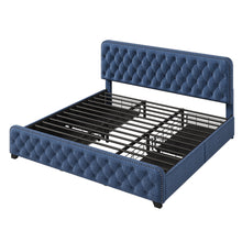 Load image into Gallery viewer, Upholstered Platform Bed Frame with Four Drawers, Button Tufted Headboard and Footboard Sturdy Metal Support, No Box Spring Required, Blue, King (Old sku: BS300277AAC)
