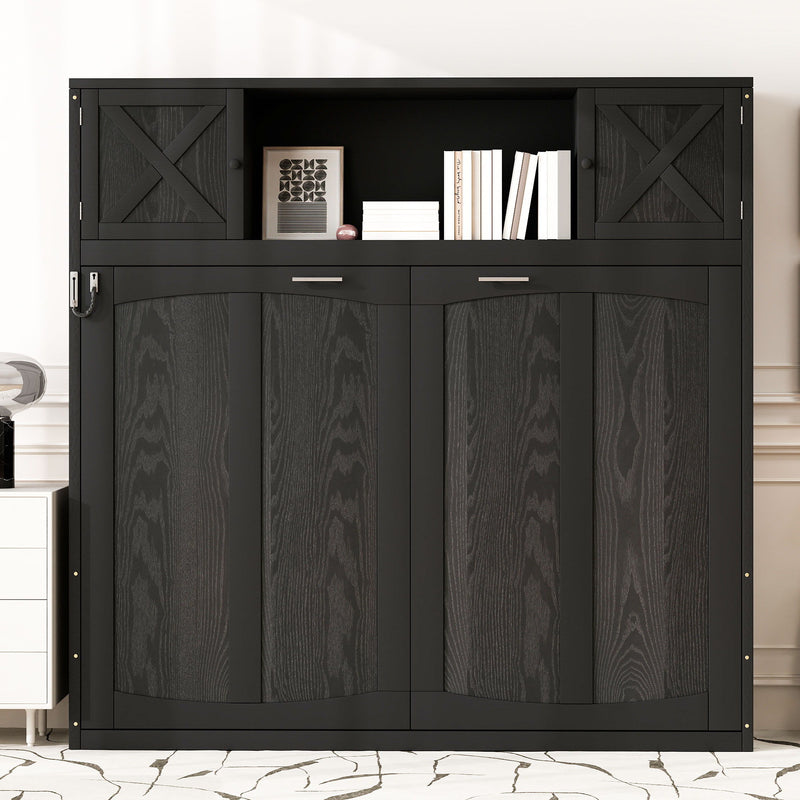 Full Size Murphy Bed With Storage Cabinets - Black
