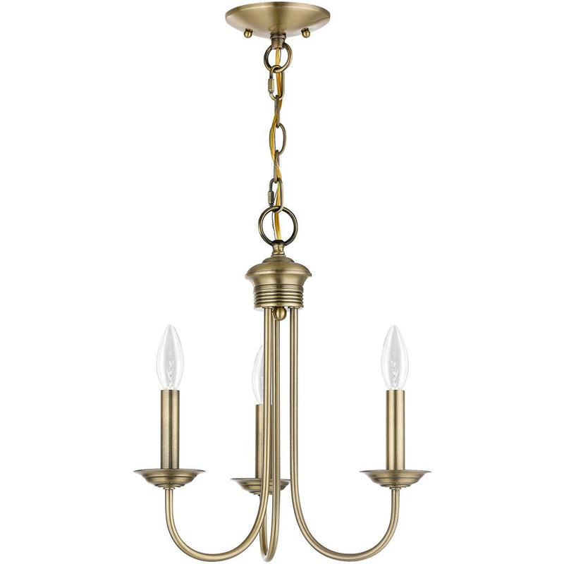 16" Three Light Dimmable Chandelier With Shades - Antiqued Brass