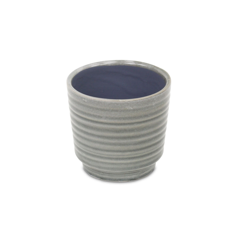 Striped Round Pot Planter (487405) - Gray
