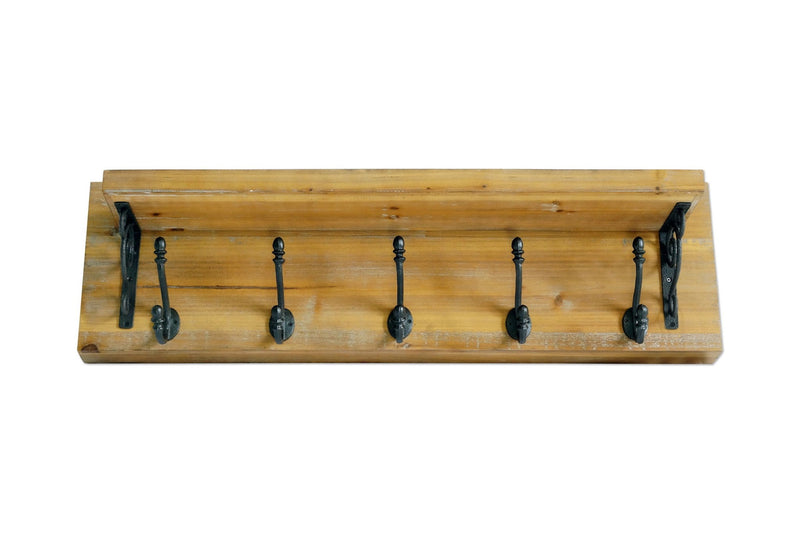 6" Metal And Solid Wood Five Hook Wall Mount Coat Rack - Black / Brown