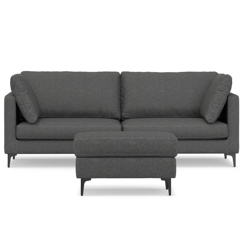 90" 2 Piece Living Room Set Fabric Sofa With Ottoman With Black Legs - Gray