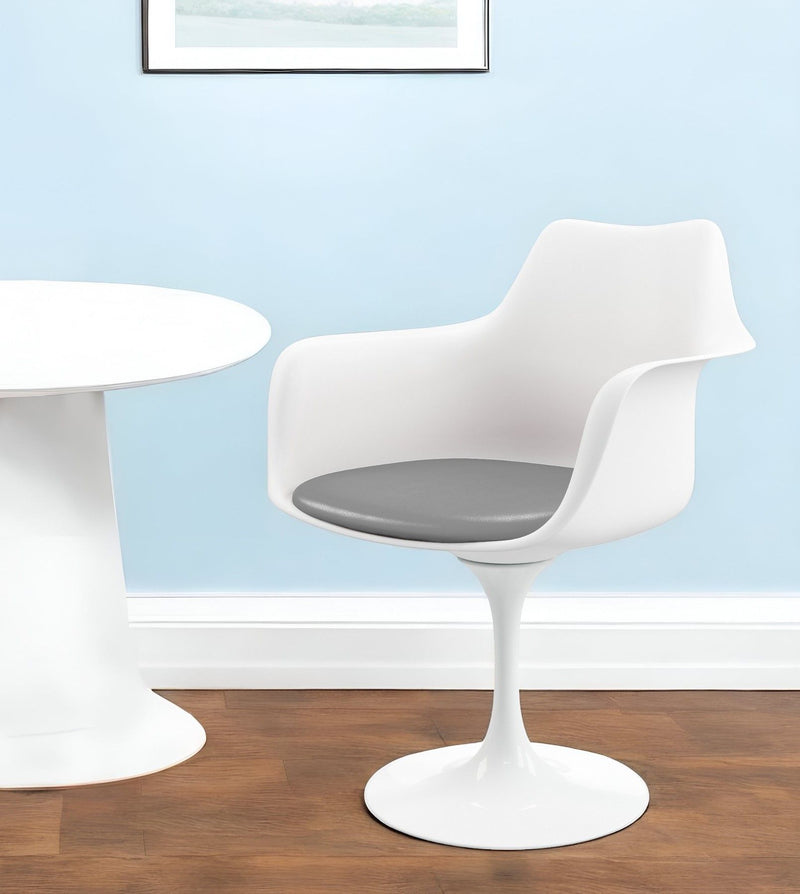 Heavy Duty Plastic Swivel Dining Arm Chair With Faux Leather Cushion - Gray / White